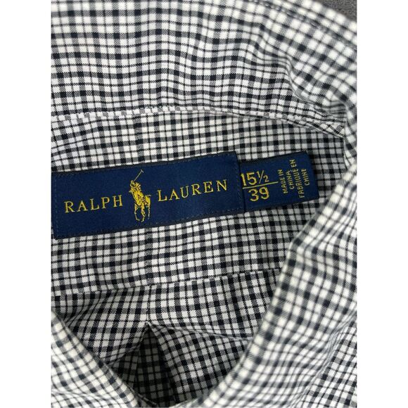 Ralph Lauren Button‎ Down Shirt Mens L 15.5 39 Navy White Plaid Long Sleeve - Picture 3 of 7